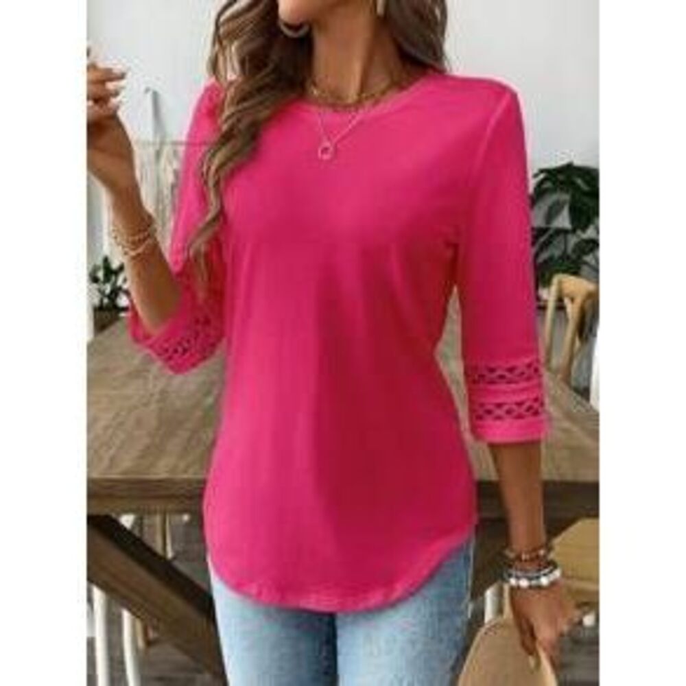 EMERY ROSE‎ Women's Solid Color Simple Casual Crew Neck T-Shirt